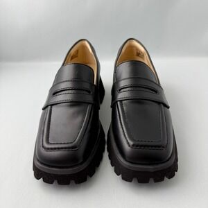 NEW Clarks Loafers Leather Lug Sole Black Contour Cushion 6.5 Penny Slip On